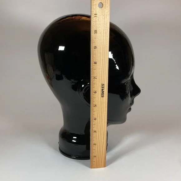 VTG Black Spain Glass Mannequin Head Hat Wig Stand Display - Picture 6 of 6